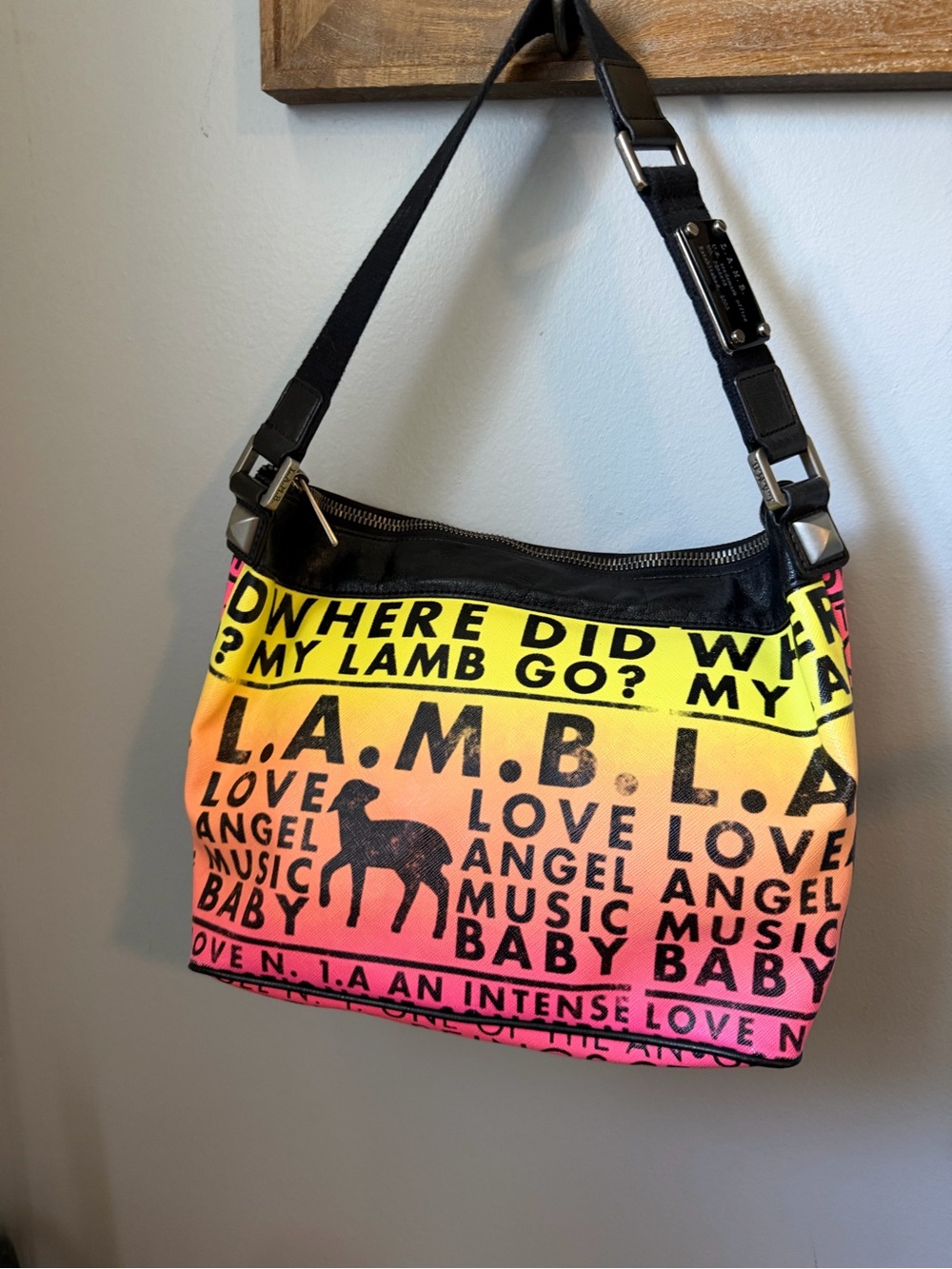Vintage LAMB Gwen Stefani Ombre Hobo Bag Where Did My Lamb Go Y2K Canvas Pink